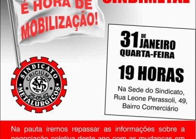 Sindicato chama metalúrgicos para Assembleia Sindimetal e Simec